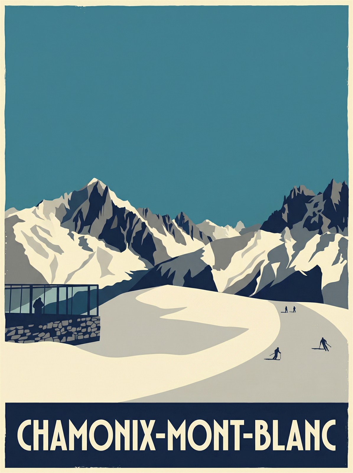 Chamonix Mont Blanc stretched canvas print showing cable car and Mont-Blanc massif