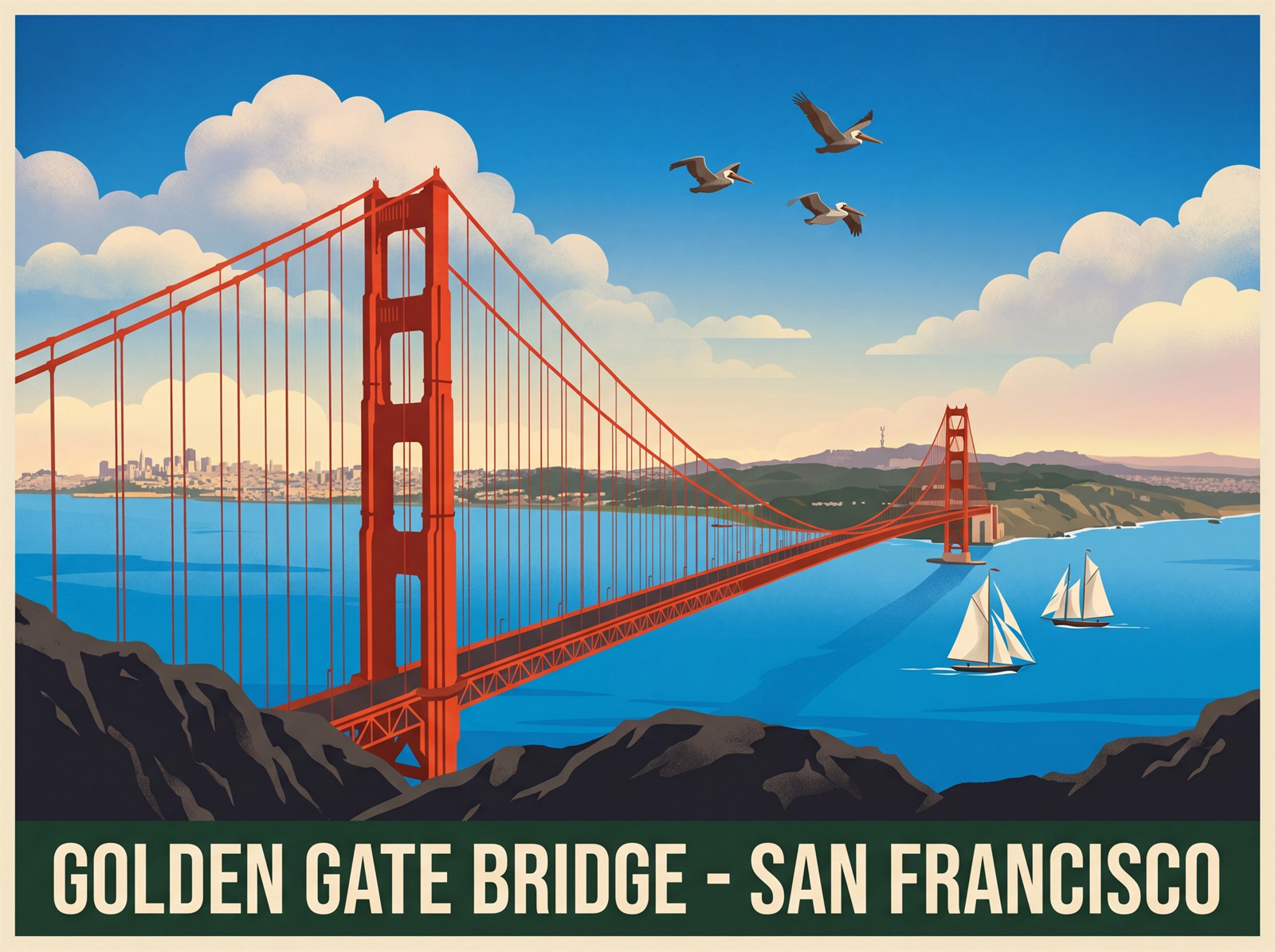 Golden Gate Bridge San Francisco stretched canvas print featuring red suspension towers