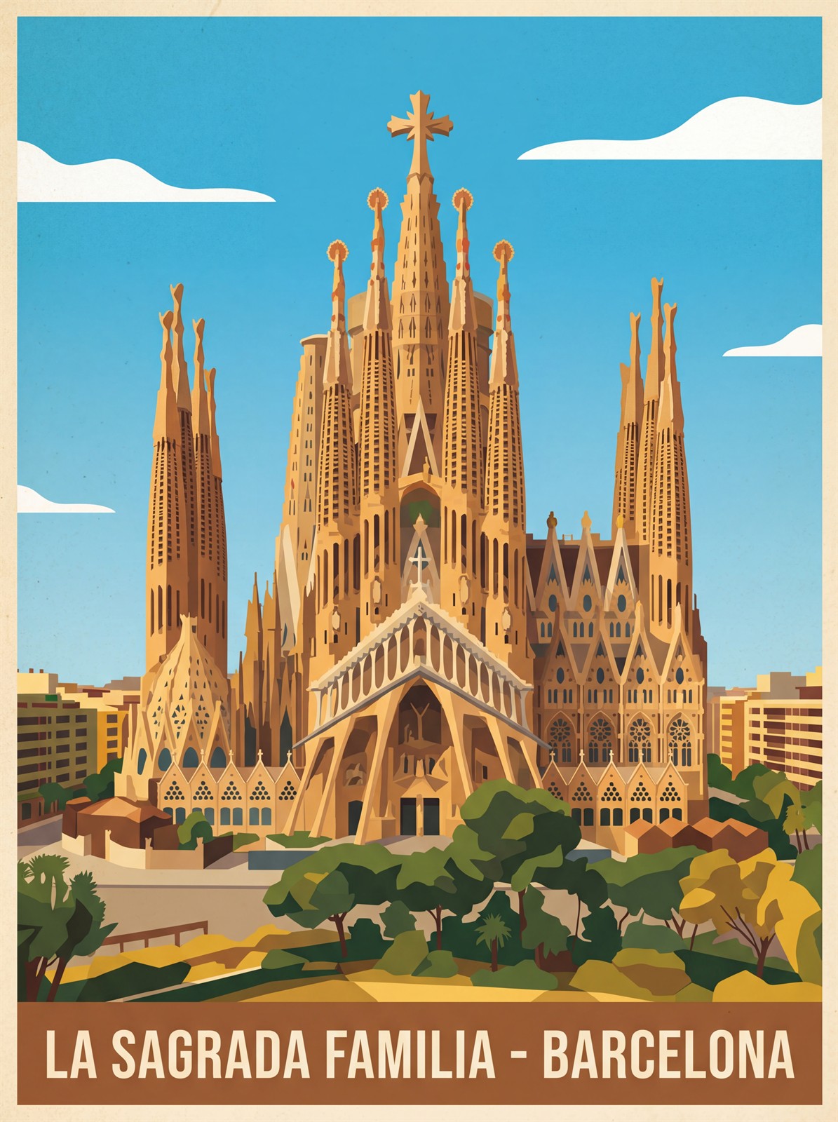 La Sagrada Familia Barcelona stretched canvas print depicting Gaudi cathedral spires