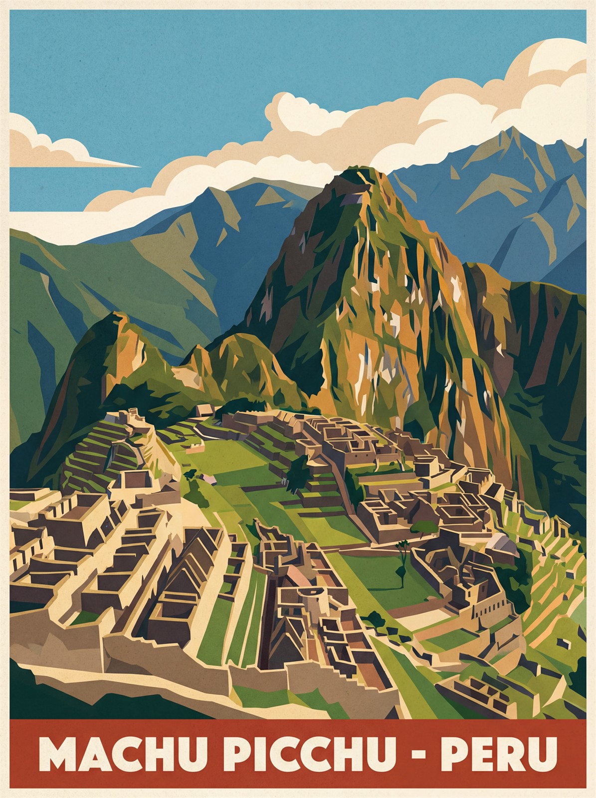 Machu Picchu Peru stretched canvas print showing Inca citadel and Huayna Picchu peak