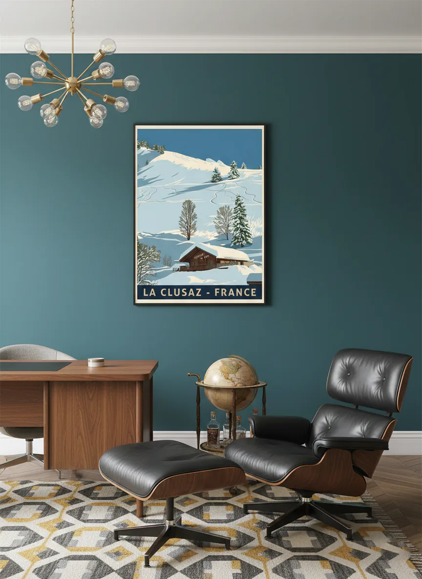 La Clusaz vintage travel-poster canvas displayed in a home setting