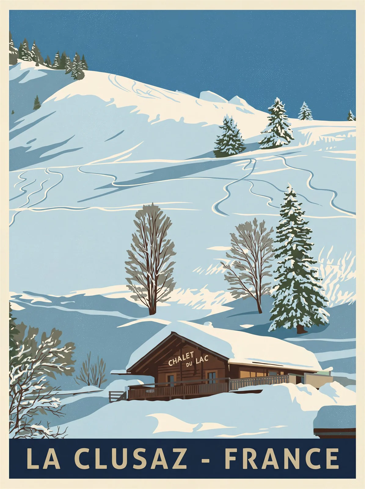 La Clusaz reimagined as a vintage-style alpine travel poster