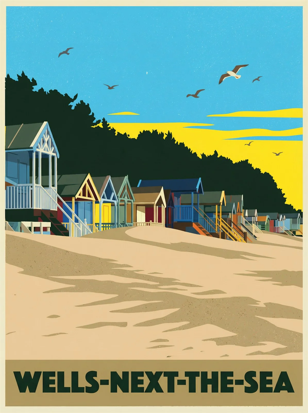 Wells-next-the-Sea reimagined as a vintage-style travel poster